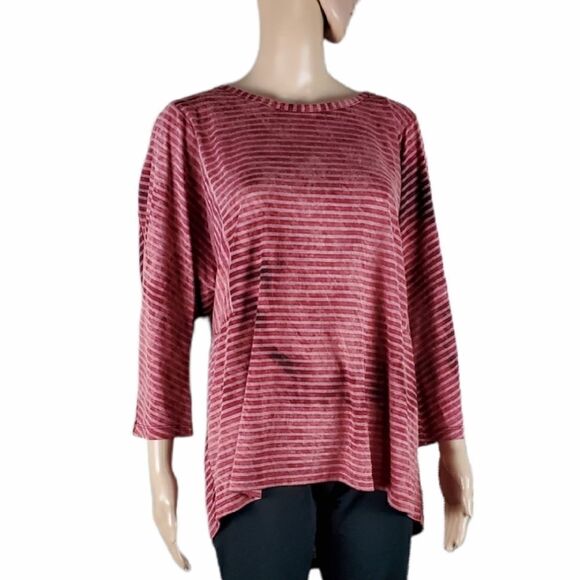 Lane Bryant Brick Red Striped 3/4 Sleeve T-Shirt - Picture 2 of 4